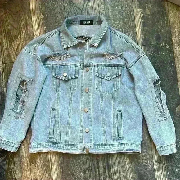 Rhinestone Cut-Out Denim Jacket - Picture 1 of 14